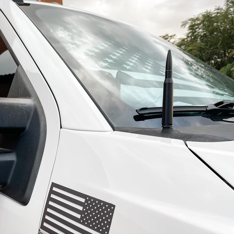CZSWCH 50 Cal Truck Bullet Antenna Compatible with Ford F150 F250 F350 Raptor Bronco/Dodge RAM 1500 2500 3500/Chevrolet Silverado & GMC Sierra-Short Replacement Antenna 1990 - Current (Black) - Image 2